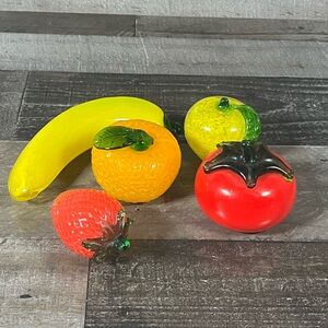 Lot of 5 Vintage Glass Fruit Vegetables Banana Orange Strawberry Lemon Tomato